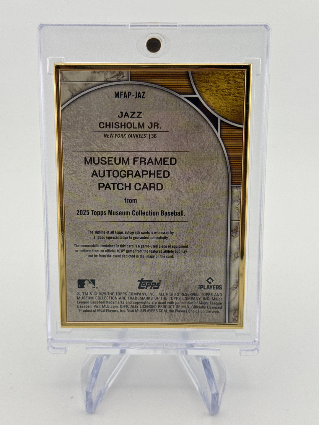 Jazz Chisholm Jr. 2025 Topps Museum Gold Frame Patch Auto, 02/10