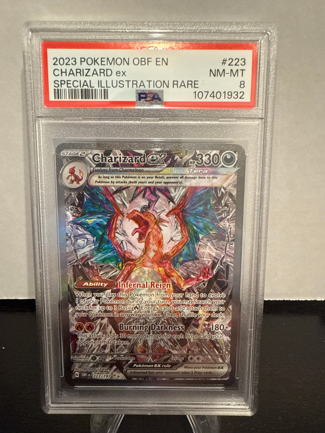 Pokémon TCG 2023 Charizard EX Obsidian Flames, 223/197, PSA 8