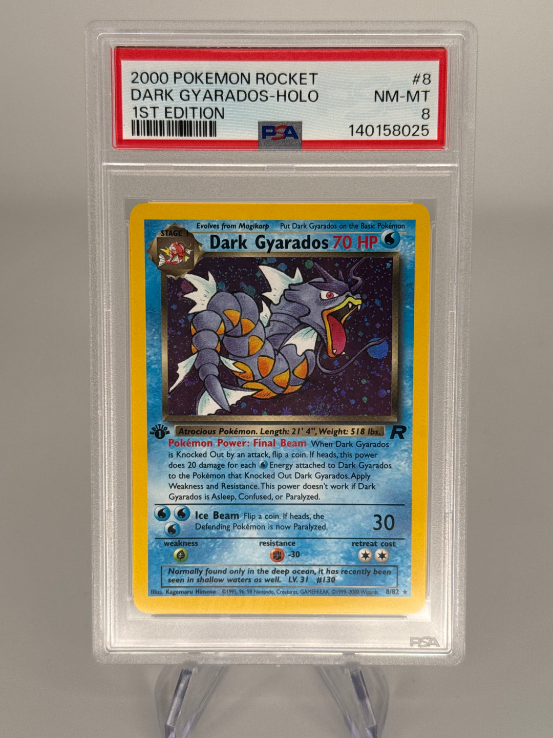Pokemon TCG Dark Gyarados Team Rocket 1st Edition Holo, 8/82, PSA 8