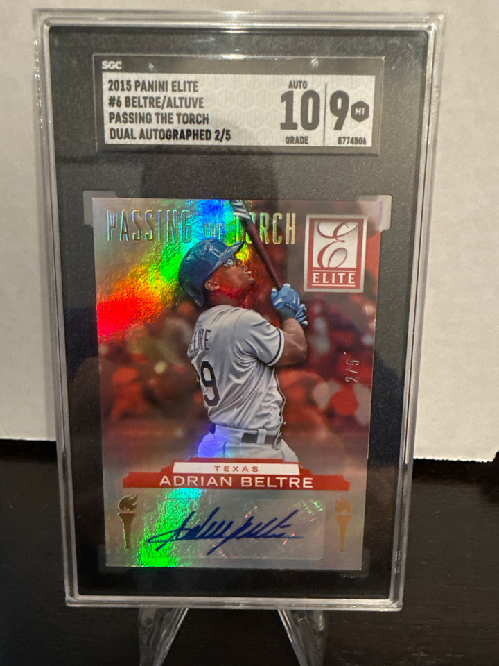 Adrian Beltre/Jose Altuve 2015 Panini Elite Passing The Torch Dual Auto, 2/5, SGC 9, 10 Auto