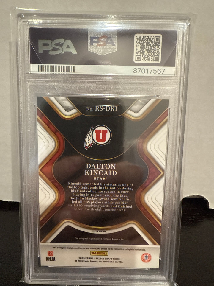 Dalton Kincaid 2023 Panini Select Draft Picks Rookie Auto Silver, PSA 10 Gem Mint