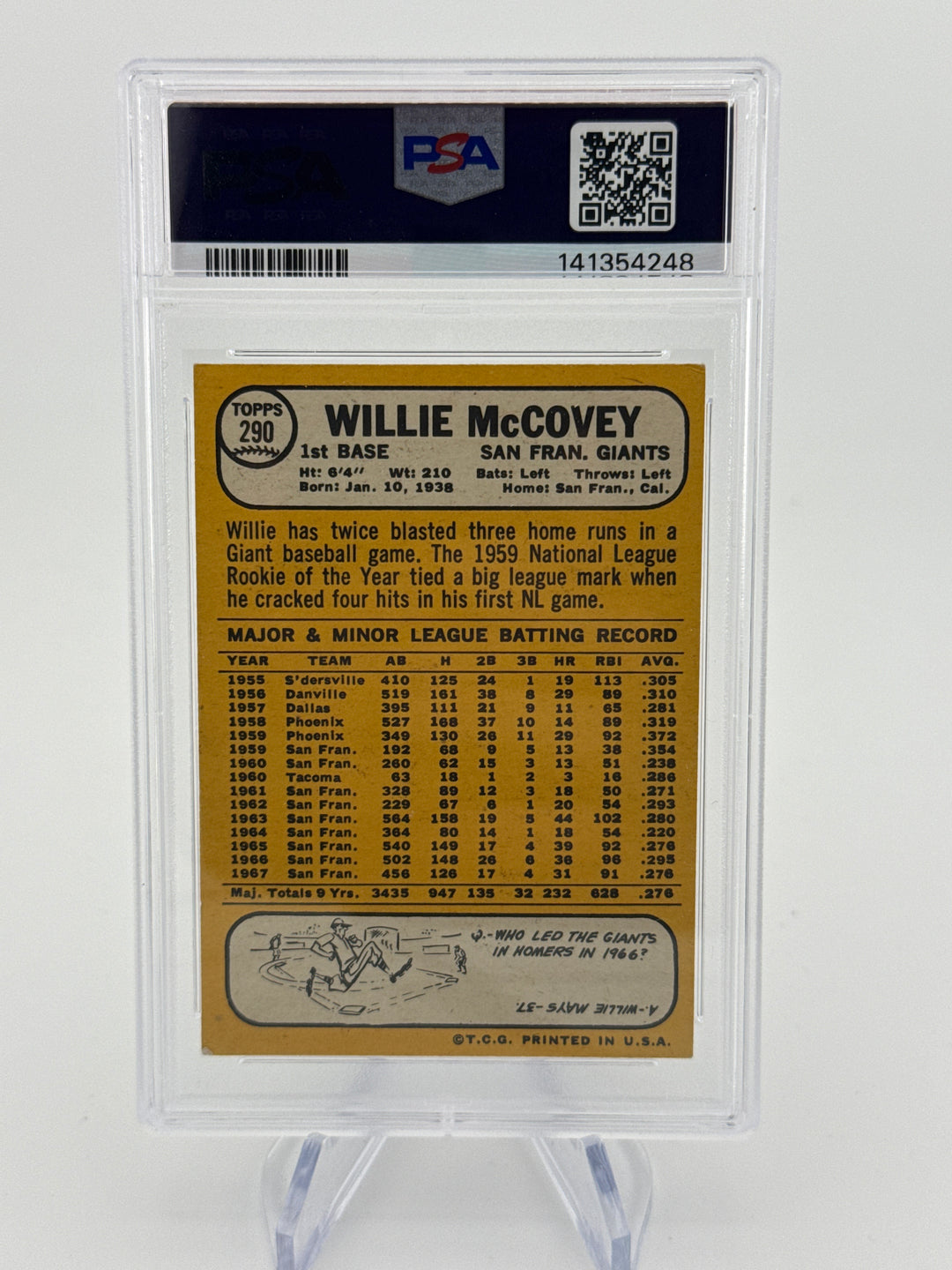 Willie McCovey 1968 Topps, PSA 3