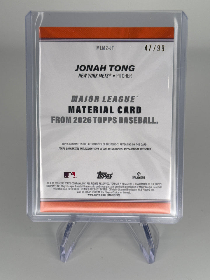 Jonah Tong 2026 Topps Major League Material Rookie Auto, 47/99
