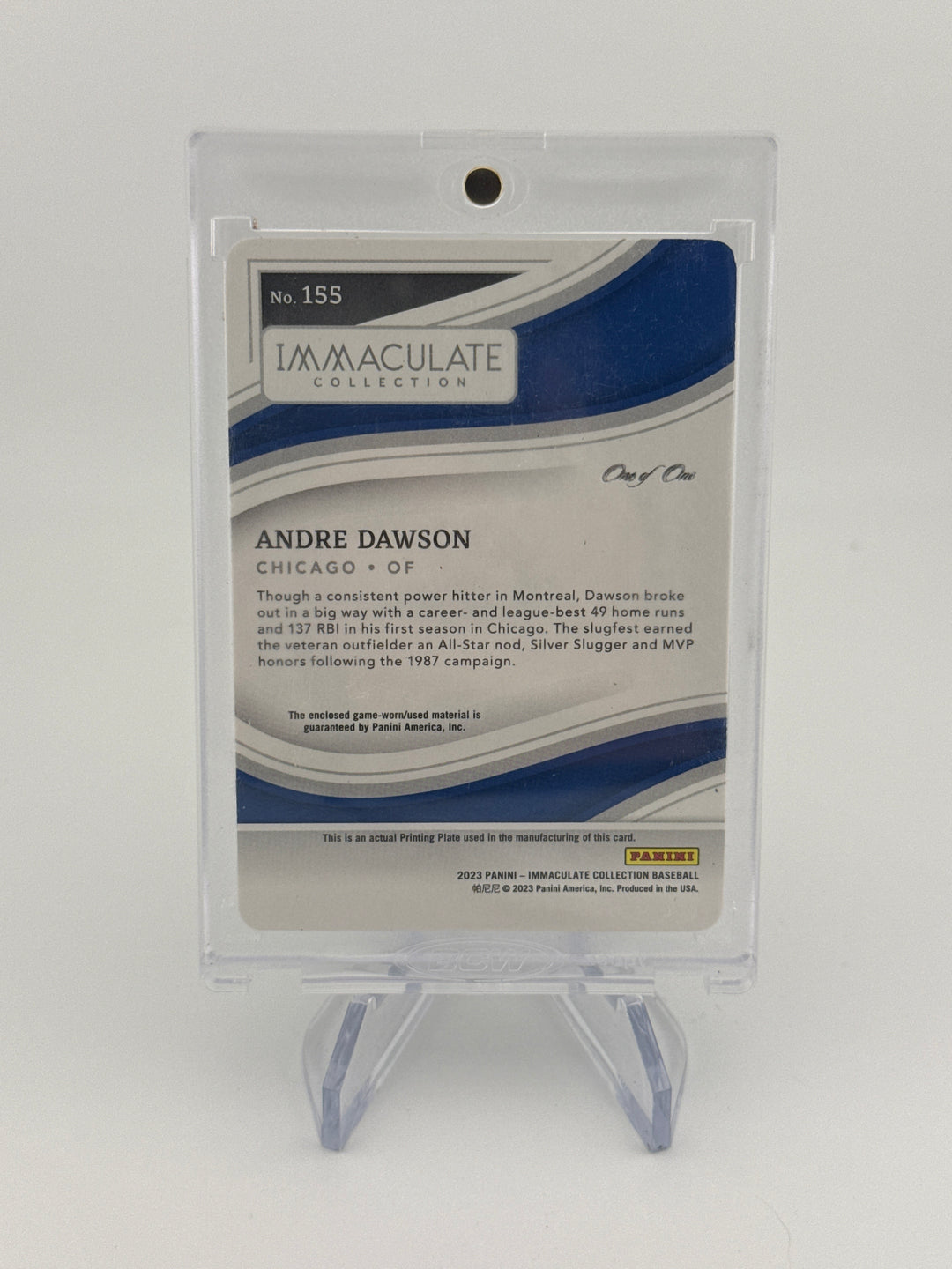 Andre Dawson 2023 Panini Immaculate Printing Plate Bat Relic, 1/1