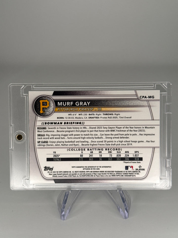 Murf Gray 2025 Bowman Chrome 1st Auto HTA Choice, 113/150