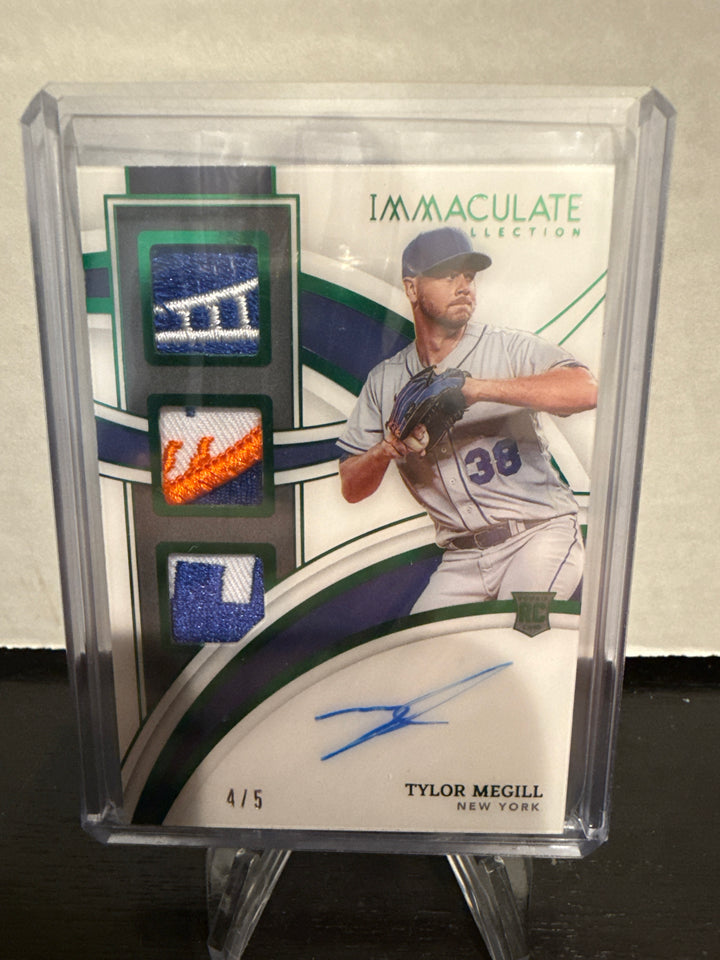 Tylor Megill 2022 Panini Immaculate Rookie Triple Patch Auto Green, 4/5