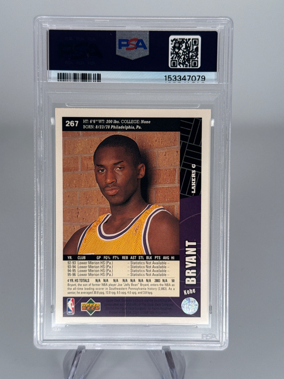 Kobe Bryant 1996 Upper Deck Collectors Choice Rookie, PSA 8