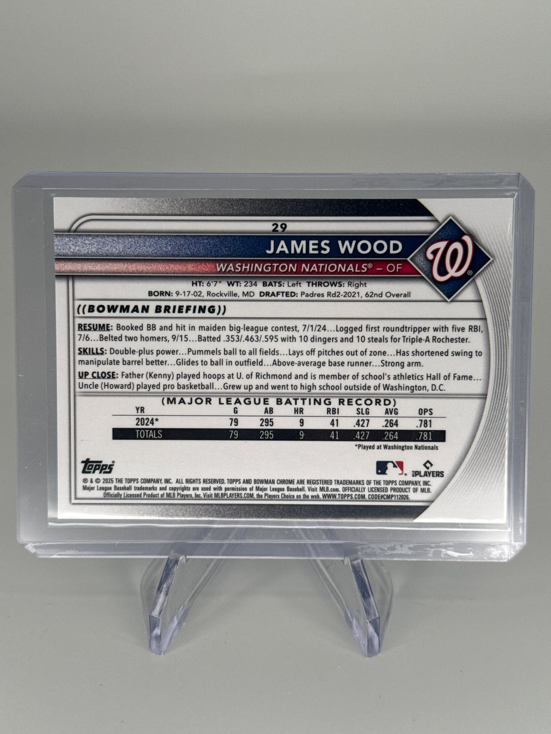 James Wood 2025 Bowman Chrome Blue Wave Rookie, 051/150