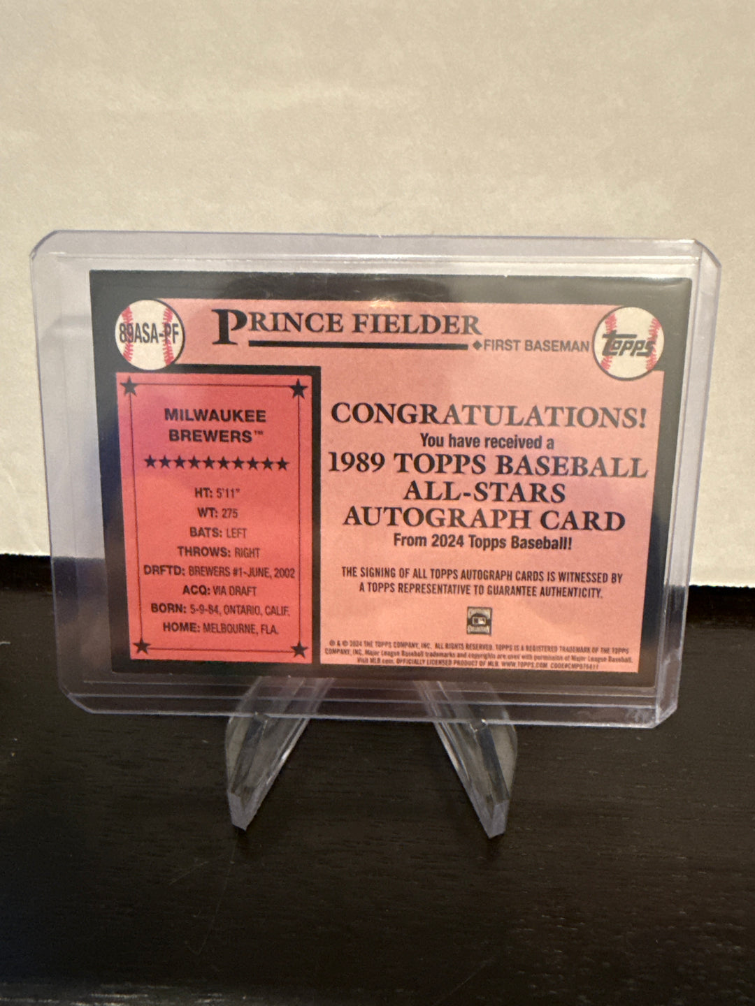 Prince Fielder 2024 Topps Series 2 All Star Auto Red, 04/10