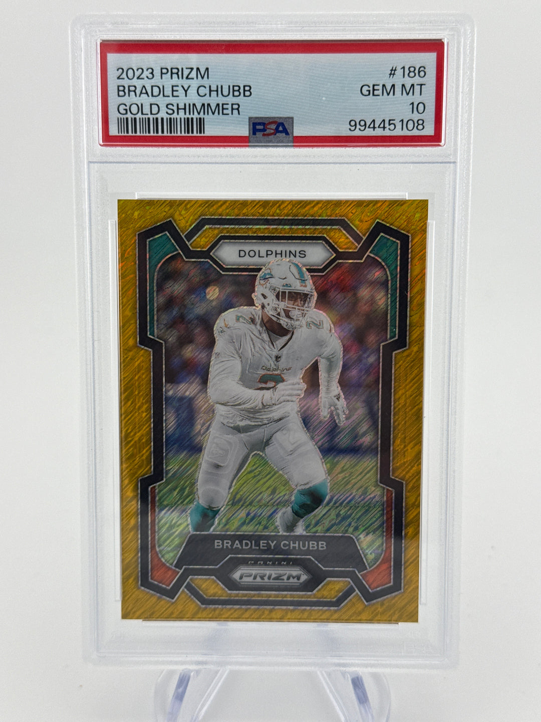 Bradley Chubb 2023 Panini Prizm Gold Shimmer Prizm, 09/10, PSA 10 Gem Mint
