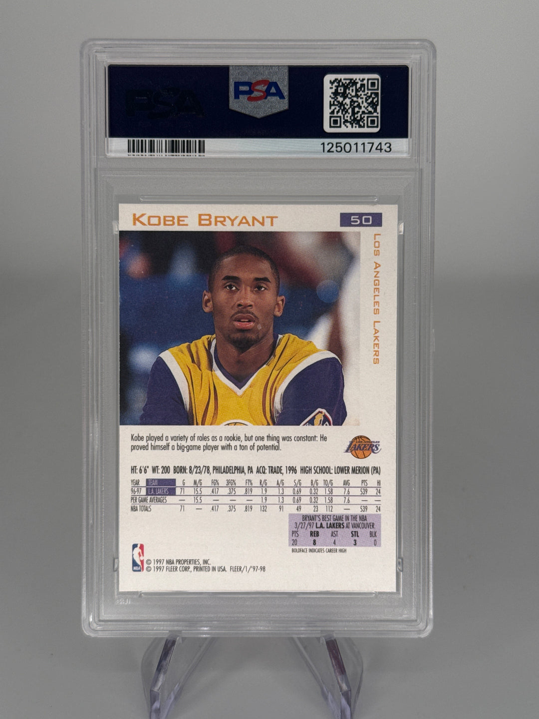 Kobe Bryant 1997 Fleer All Rookie Team, PSA 9 Mint