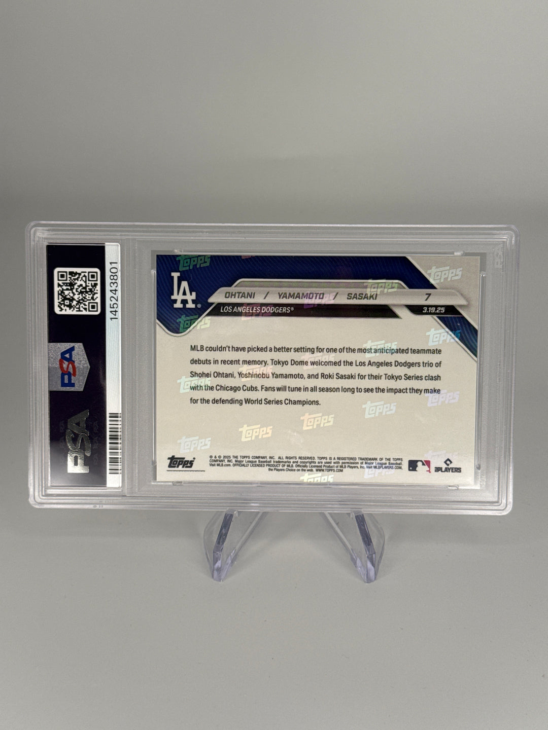 Shohei Shohei Ohtani/Yoshinobu Yamamoto/Roki Sasaki 2025 Topps Now Tokyo Series, PSA 10 Gem Mint