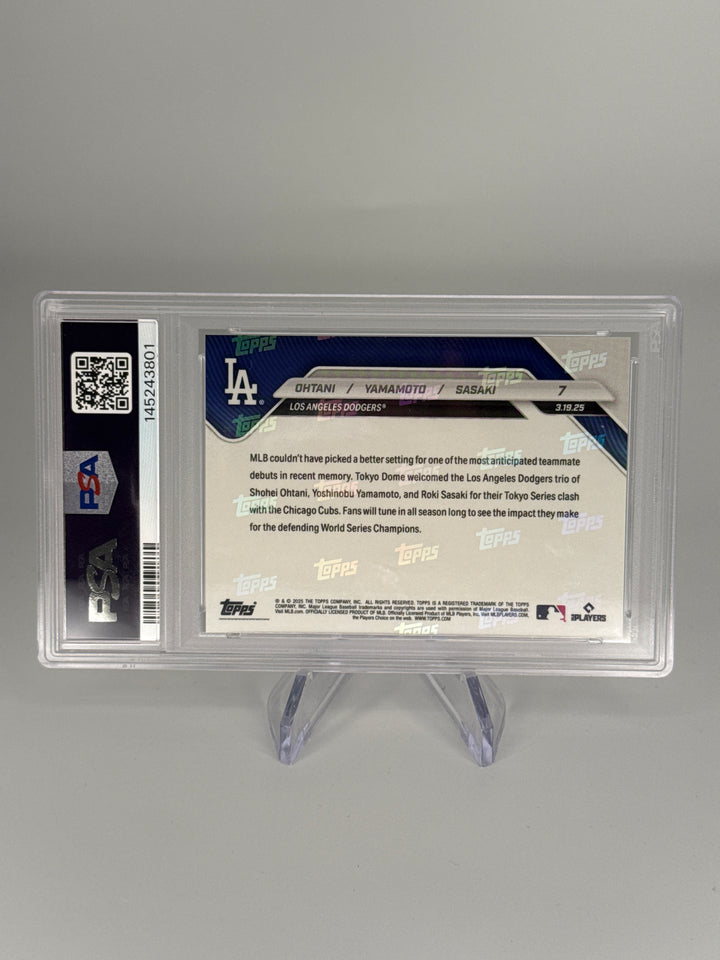Shohei Shohei Ohtani/Yoshinobu Yamamoto/Roki Sasaki 2025 Topps Now Tokyo Series, PSA 10 Gem Mint
