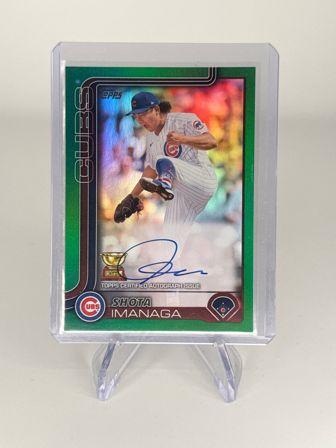 Shota Imanaga 2025 Topps Series One Rookie Cup Green Foil Auto, 47/99