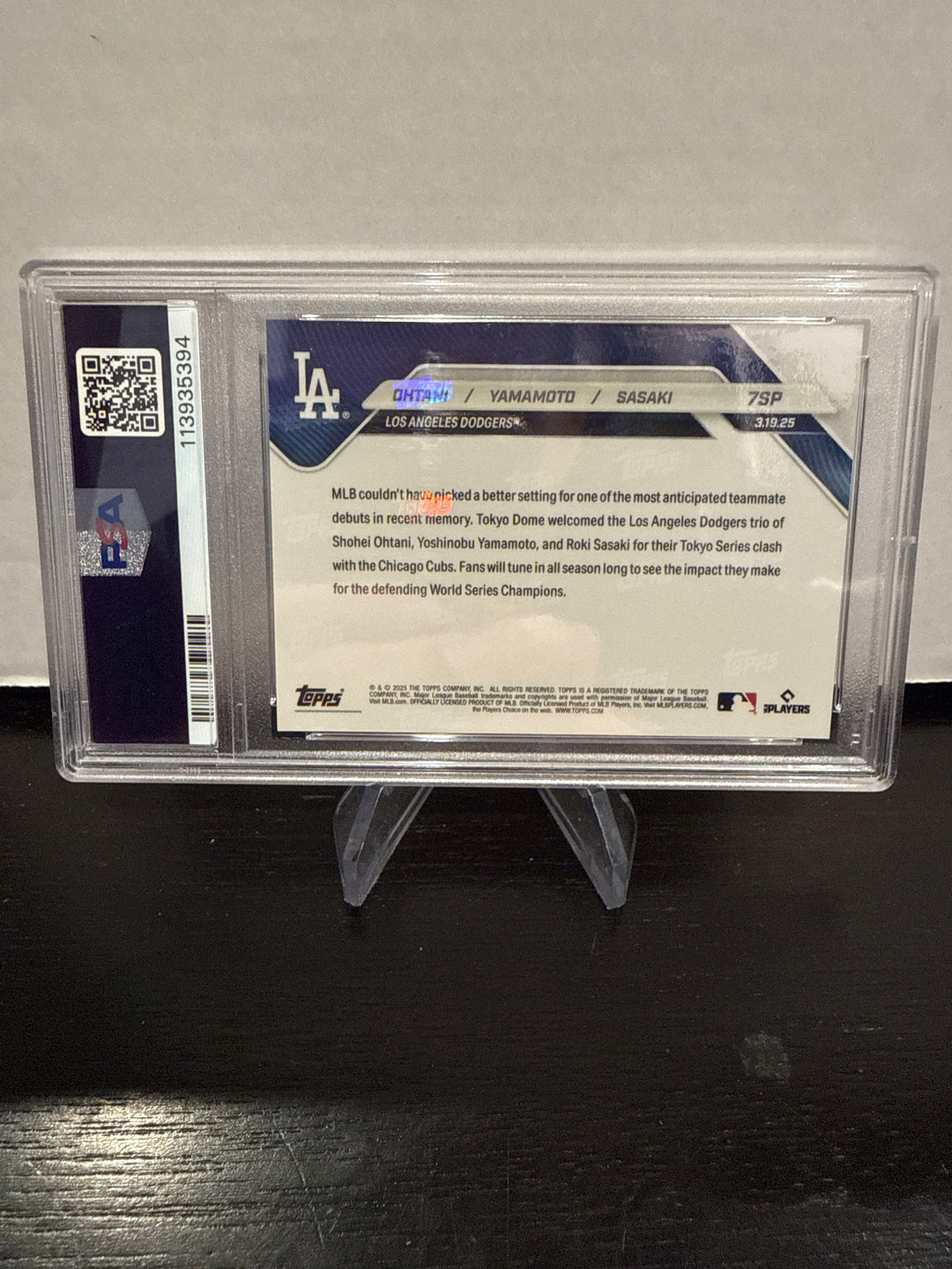 Ohtani/Yamamoto/Sasaki 2025 Topps Now SP, PSA 10 Gem Mint