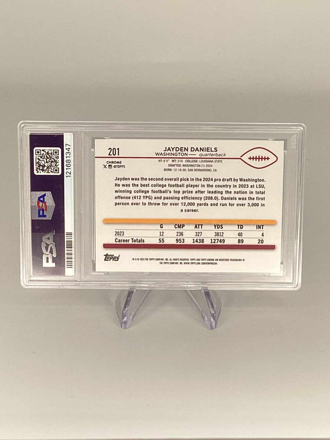 Jayden Daniels 2024 Topps Chrome Prism Refractor Rookie, PSA 9 Mint