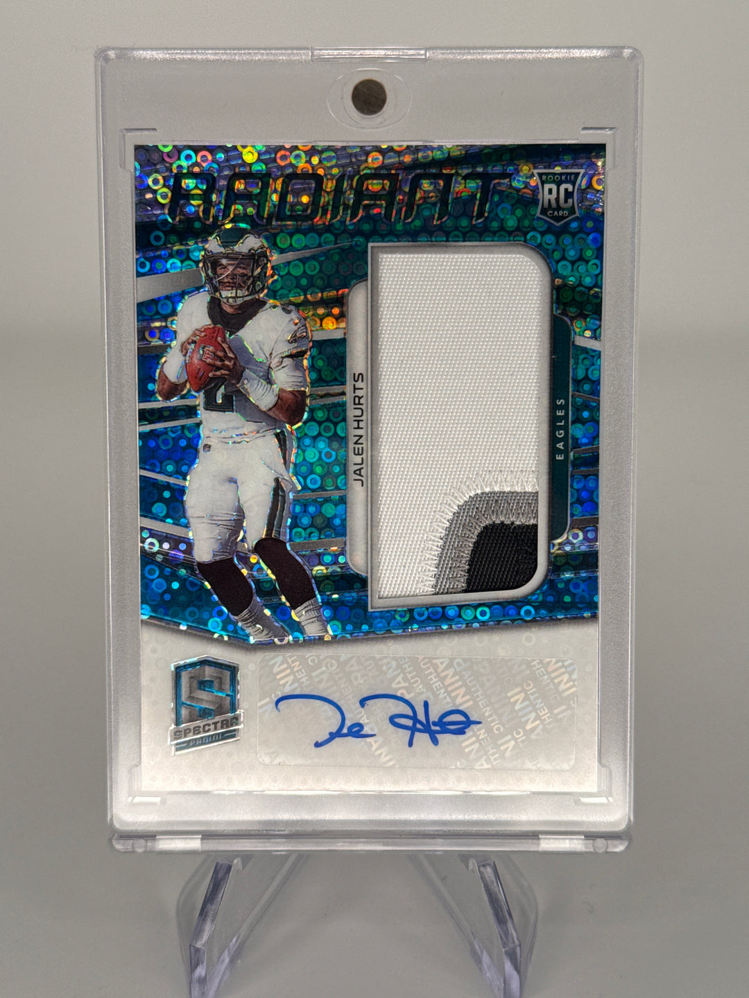 Jalen Hurts 2020 Panini Spectra Radiant Rookie Patch Auto Neon Blue Disco, 47/50