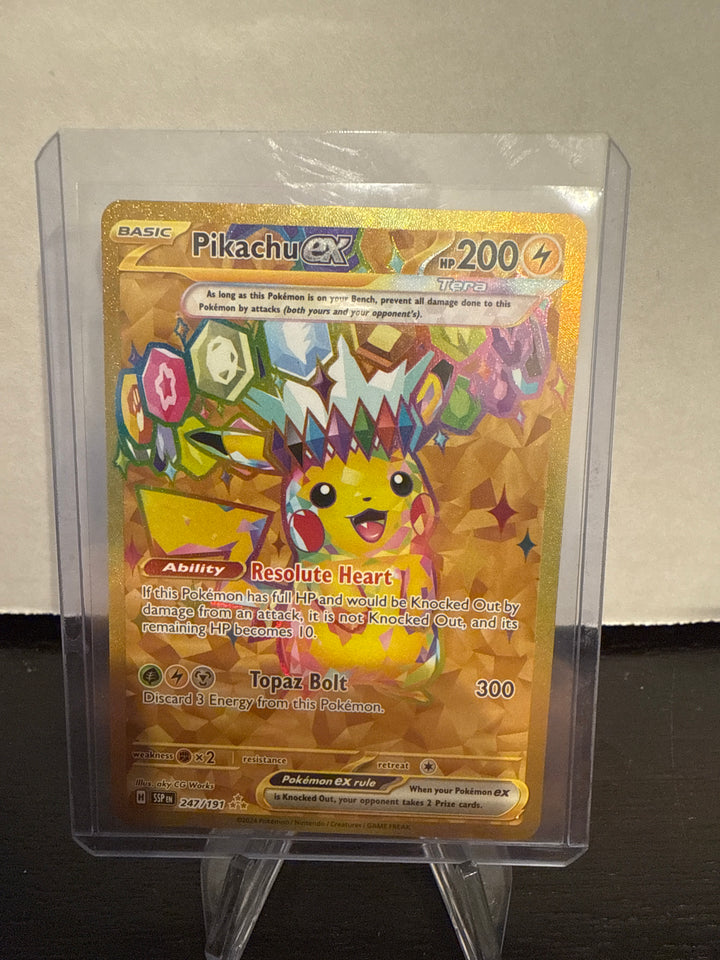 Pokémon TCG 2024 Pikachu EX Surging Sparks Gold Hyper Rare Full Art, 247/191