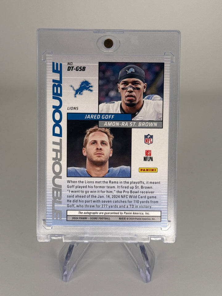 Jared Goff/Amon-Ra St. Brown 2024 Panini Score Double Trouble Dual Auto, 38/50