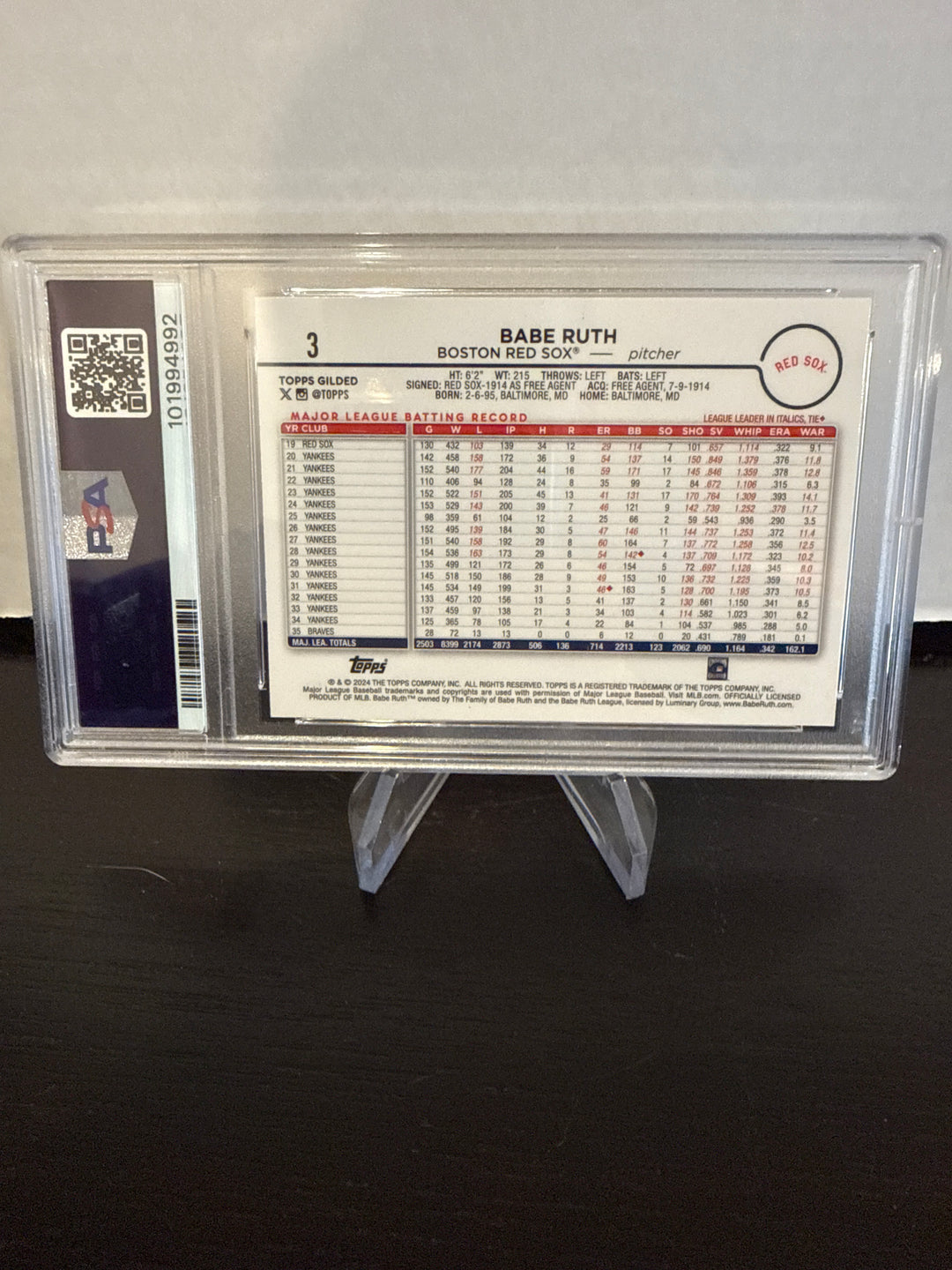 Babe Ruth 2024 Topps Gilded Collection Gold Mini Diamond, 42/50, PSA 10 Gem Mint