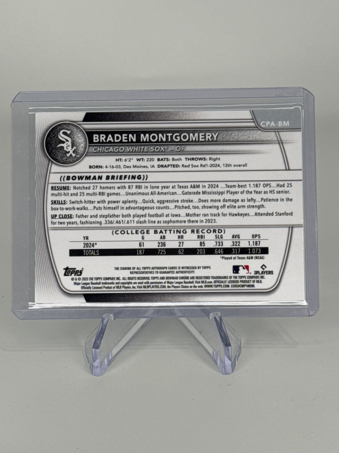 Braden Montgomery 2025 Bowman Chrome Green Reptillian Auto, 95/99