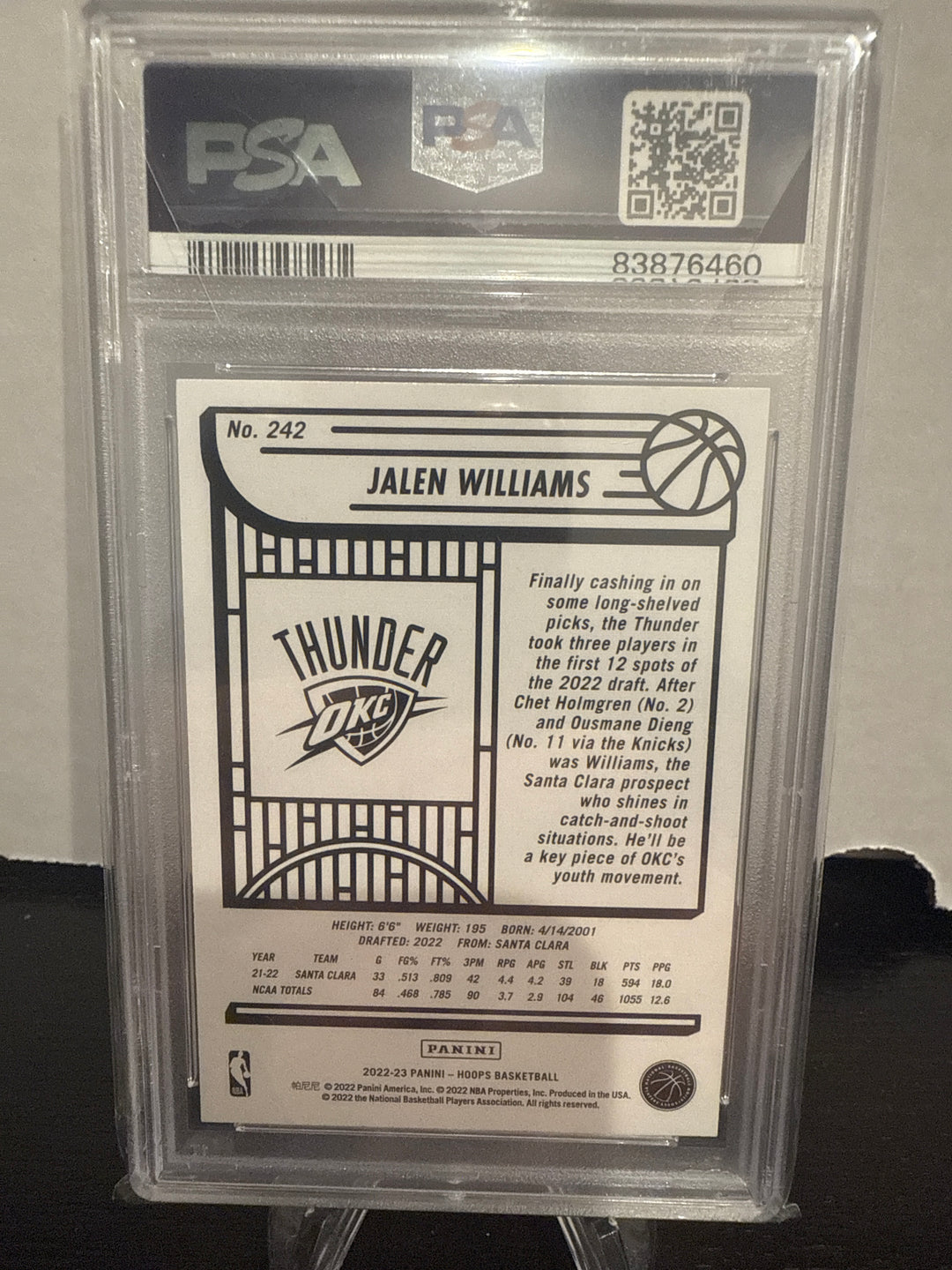 Jalen Williams 2022 Panini NBA Hoops Teal Explosion Rookie, PSA 9 Mint