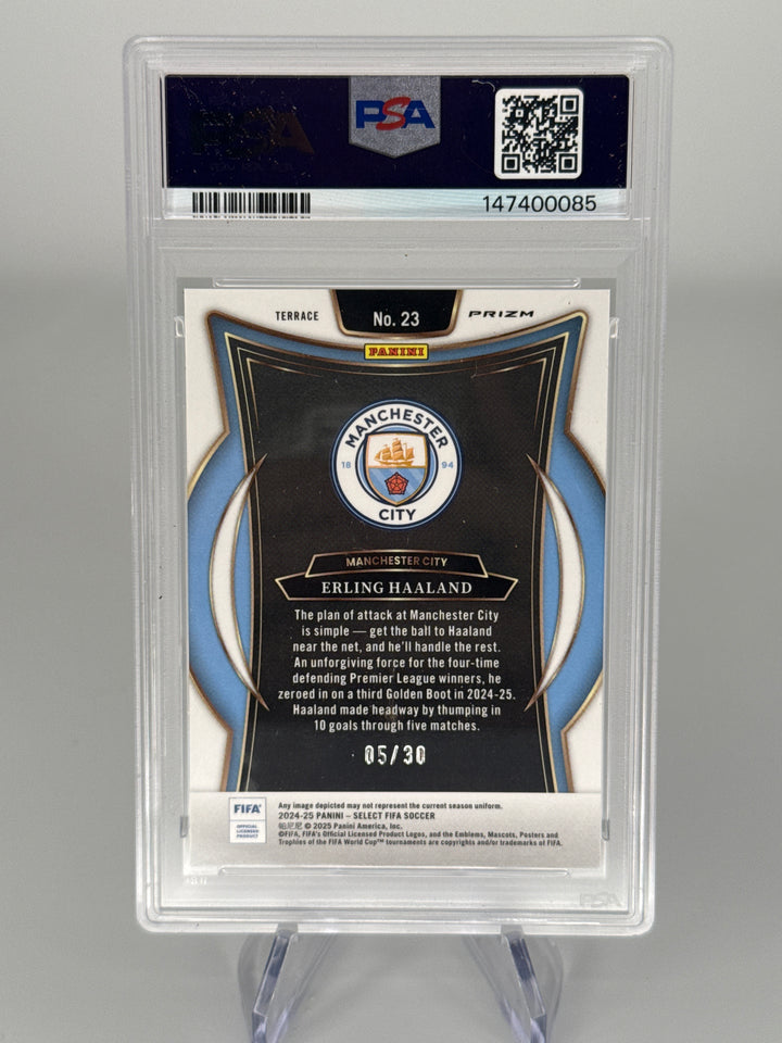 Erling Haaland 2024-2025 Panini Select FIFA Winter Camo Prizm, 05/30, PSA 10 Gem Mint