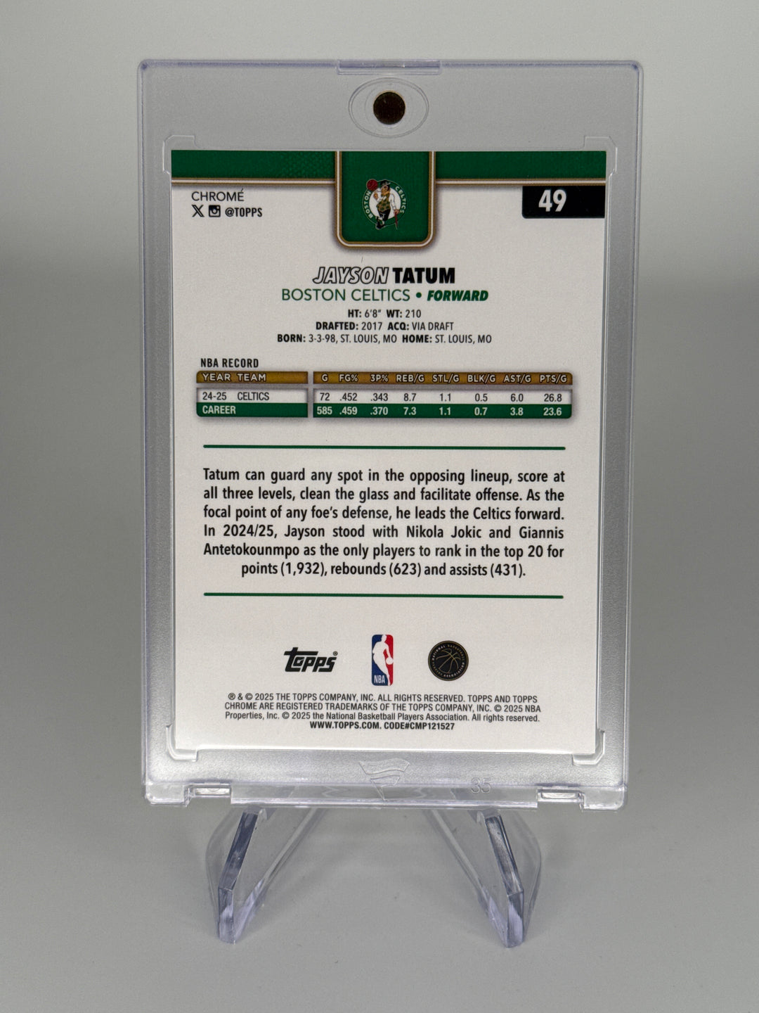 Jayson Tatum 2025 Topps Chrome Gold Wave, 37/50