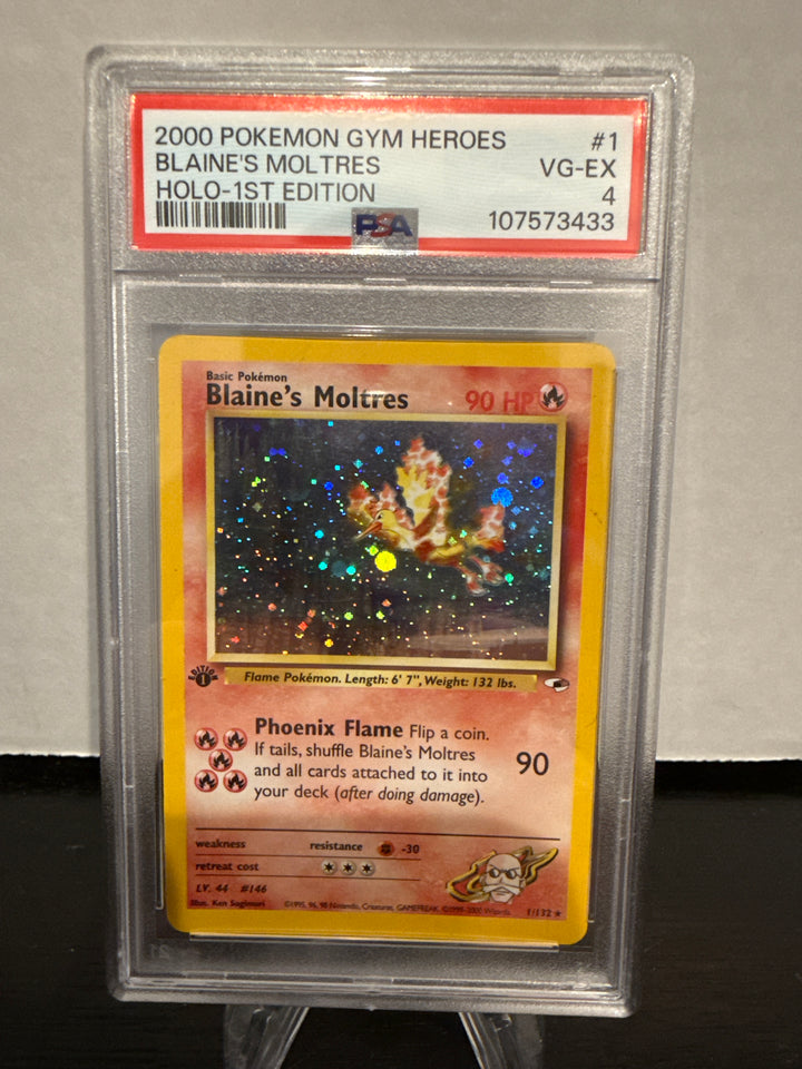 Pokemon TCG 2000 Blaine's Moltres Gym Heroes 1st Edition Holo, 1/132, PSA 4