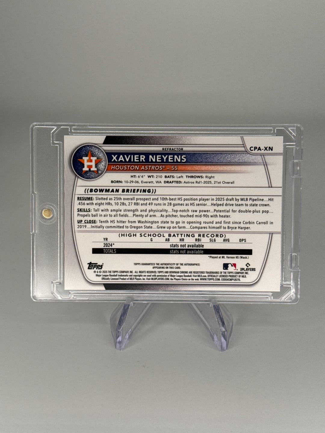 Xavier Neyens 2025 Bowman Chrome 1st  Refractor Auto, 230/499