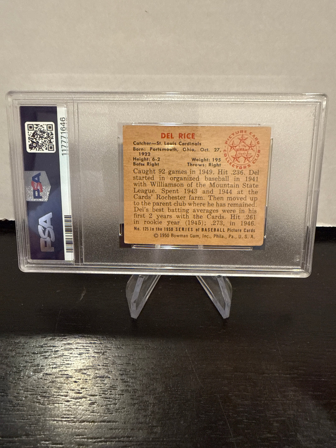Del Rice 1950 Bowman, PSA 3