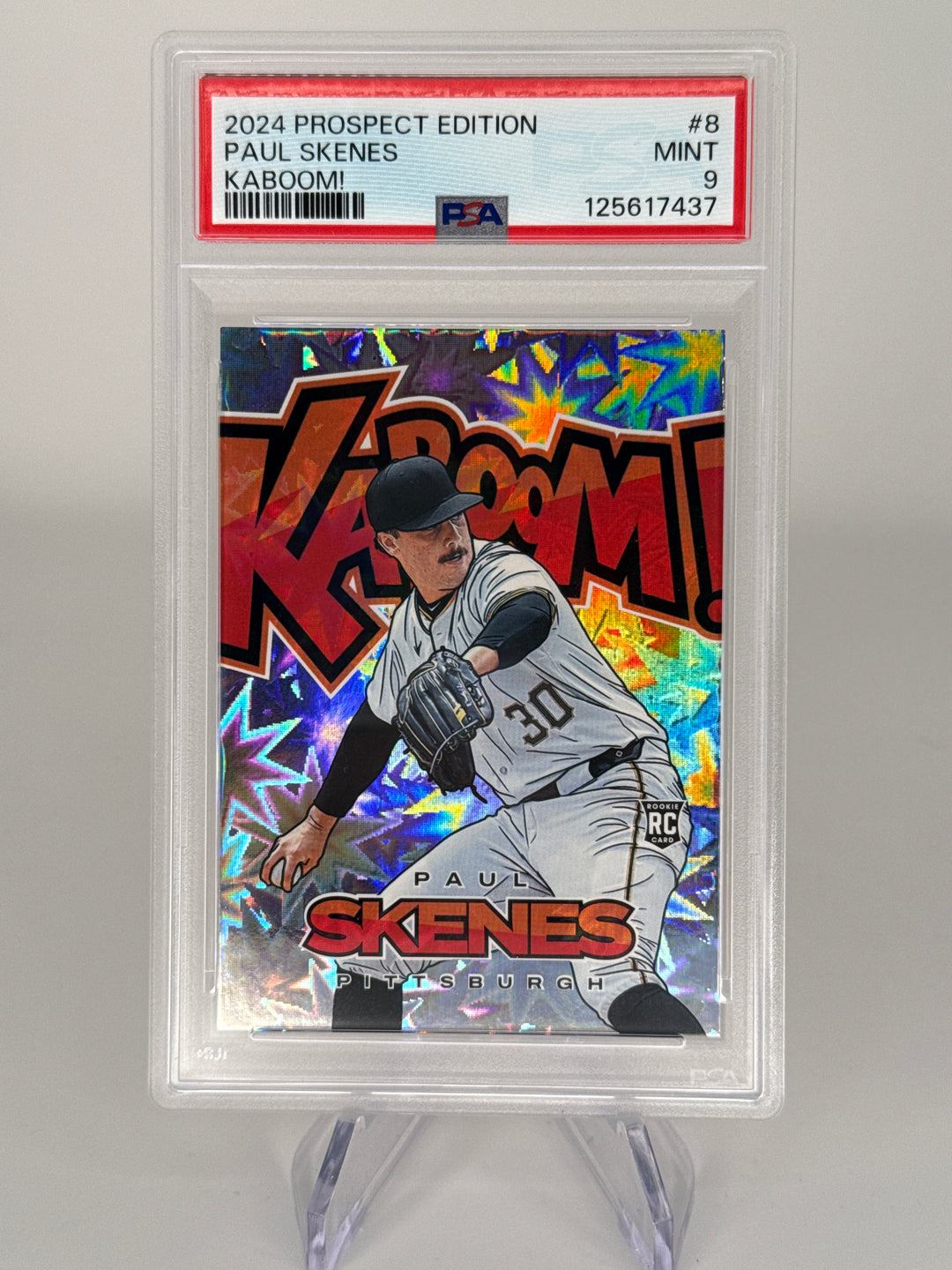 Paul Skenes 2024 Panini Prospect Editon Kaboom SSP Case Hit Rookie, PSA 9 Mint