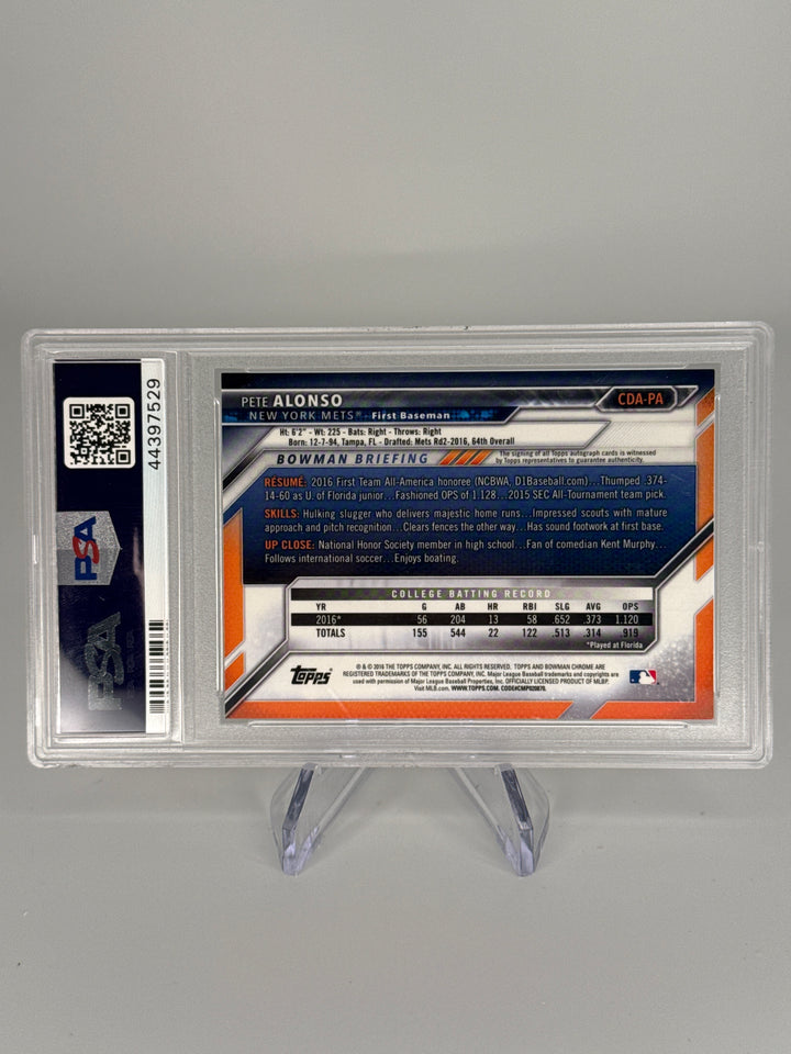 Pete Alonso 2016 Bowman Chrome Draft Picks 1st Bowman Auto, PSA 10 Gem Mint