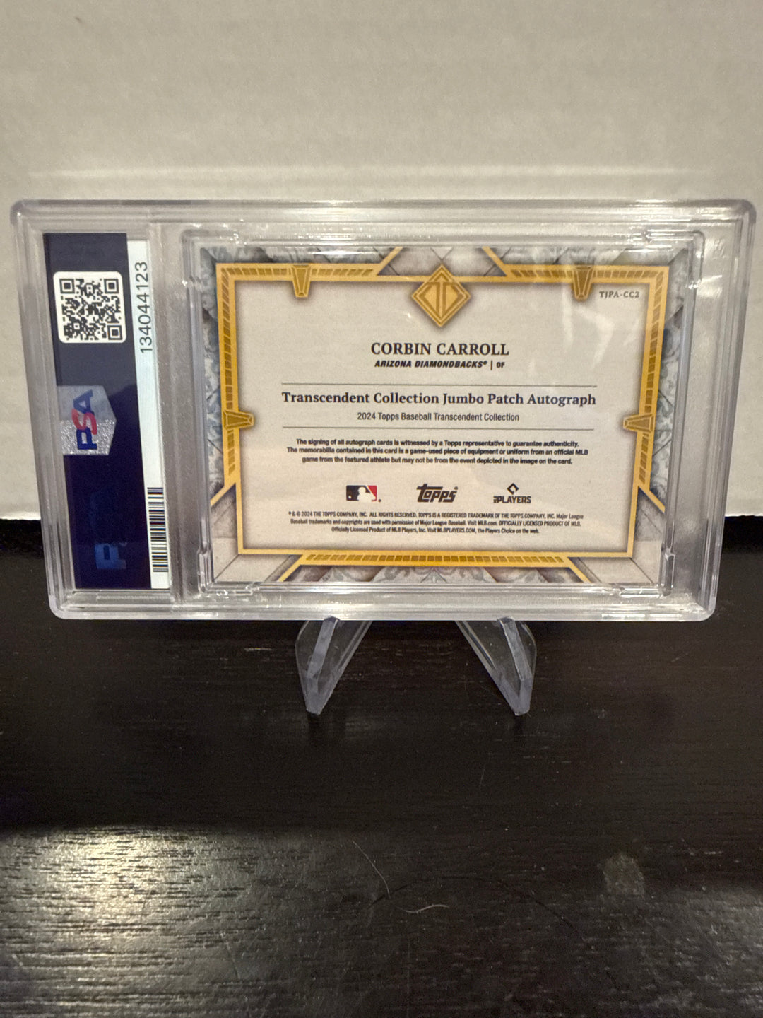 Corbin Carroll 2024 Topps Transcendent Collection Jumbo Patch Auto Emerald, 4/5, PSA 9 Mint