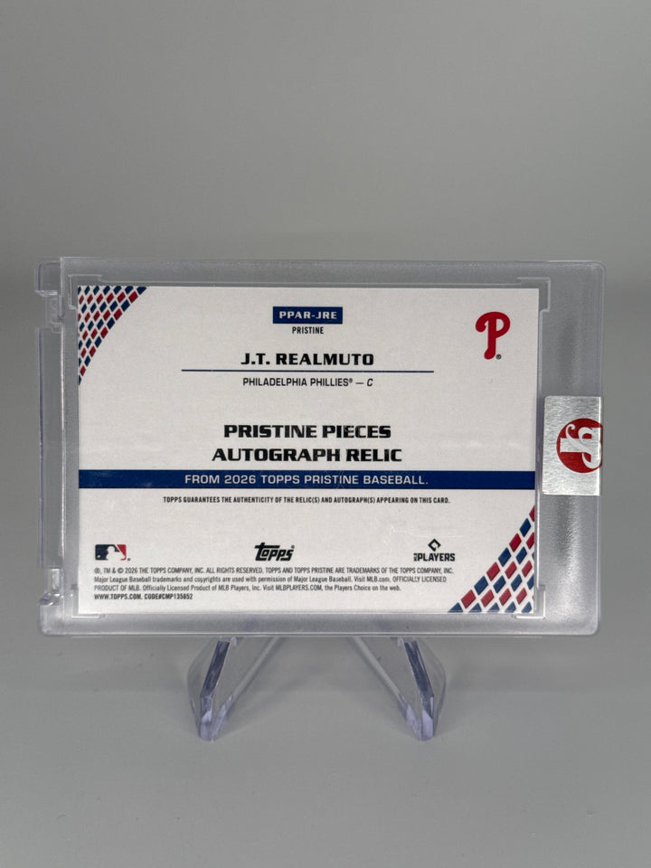 J.T. Realmuto 2026 Topps Pristine Pieces Auto Relic Orange Refractor, 18/25