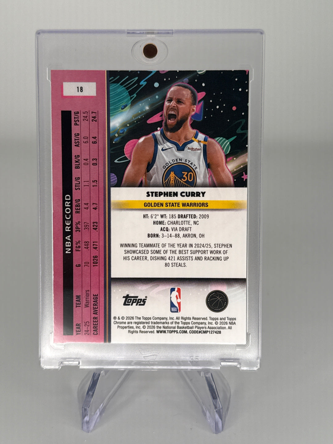 Stephen Curry 2026 Topps Chrome Cosmic Purple Nebula Refractor, 140/150