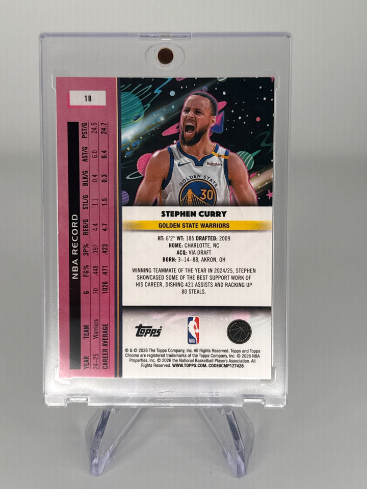 Stephen Curry 2026 Topps Chrome Cosmic Purple Nebula Refractor, 140/150