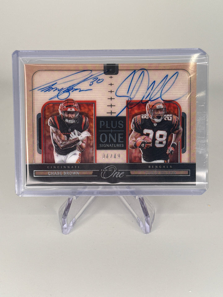 Chase Brown/Corey Dillon 2024 Panini One Plus One Dual Auto, 04/49