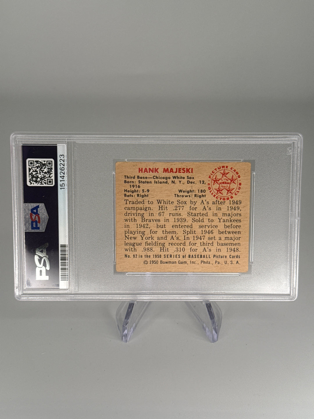 Hank Majeski 1950 Bowman, PSA 3