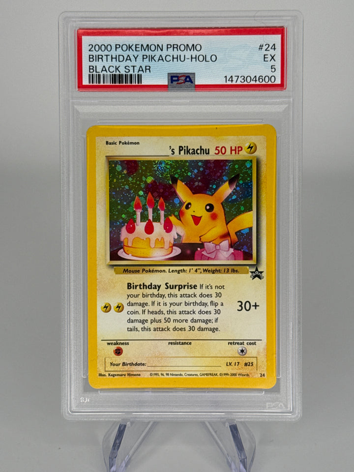 Pokemon TCG 2000 Birthday Pikachu Black Star Promo Holo, 24, PSA 5