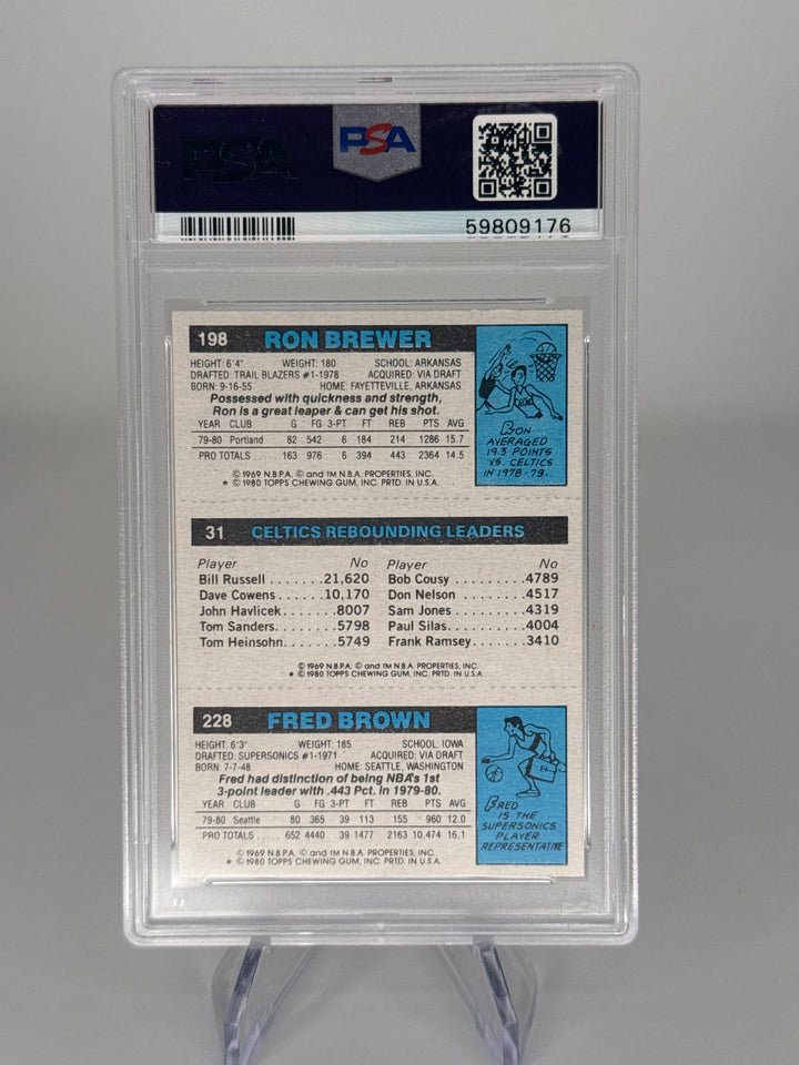 Fred Brown/Larry Bird/Ron Brewer 1980 Topps Rebounding Leaders, PSA 6