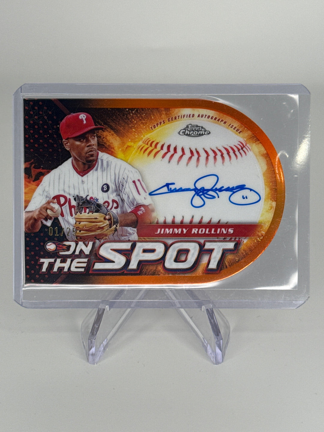 Jimmy Rollins 2023 Topps Chrome On The Spot orange Refractor Auto, 01/25