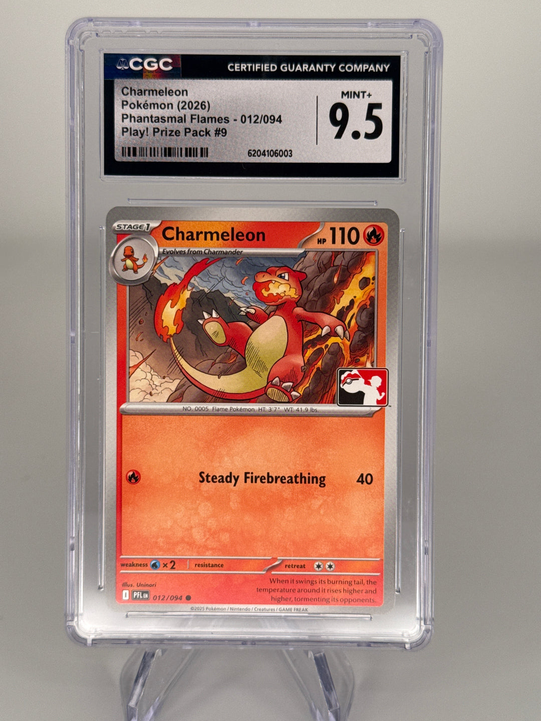 Pokemon TCG 2026 Charmeleon Phantasmal Flames Play! Prize Pack, 012/094, CGC 9.5 Gem Mint