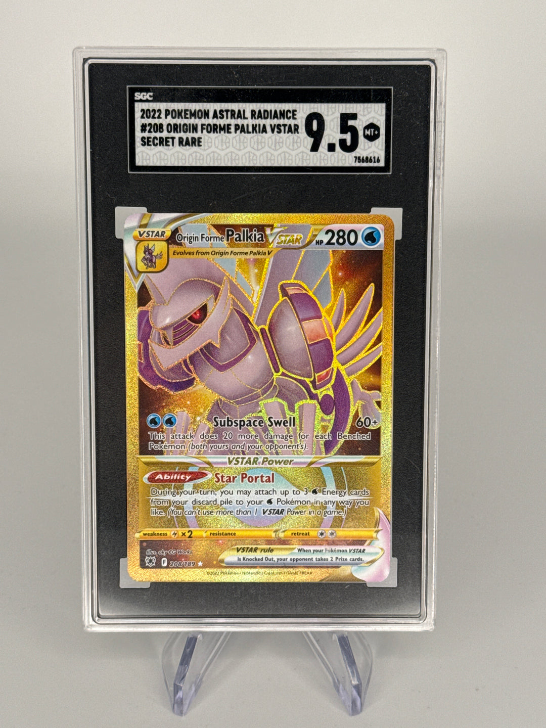 Pokemon TCG 2022 Origin Forme Palkia VStar Astrail Radiance Secret Rare, 208/189, SGC 9.5 Gem Mint