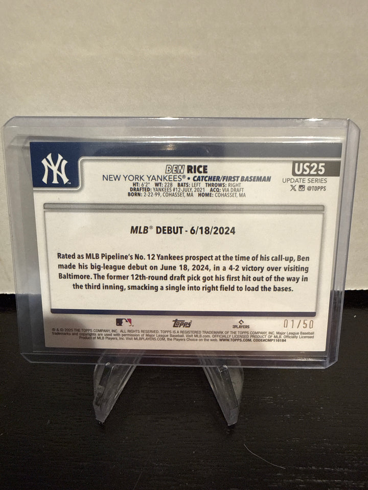 Ben Rice 2025 Topps Update Series Halloween Mummy Rookie, 01/50