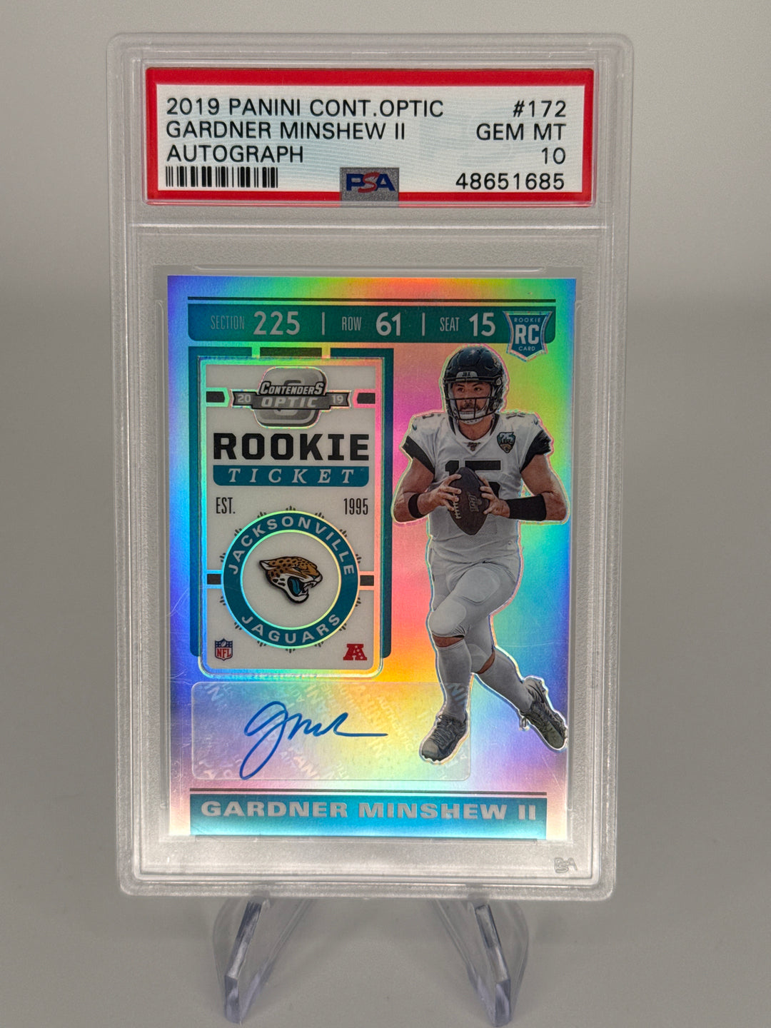 Gardner Minshew 2019 Panini Contenders Optic Rookie Ticket Auto, PSA 10 Gem Mint