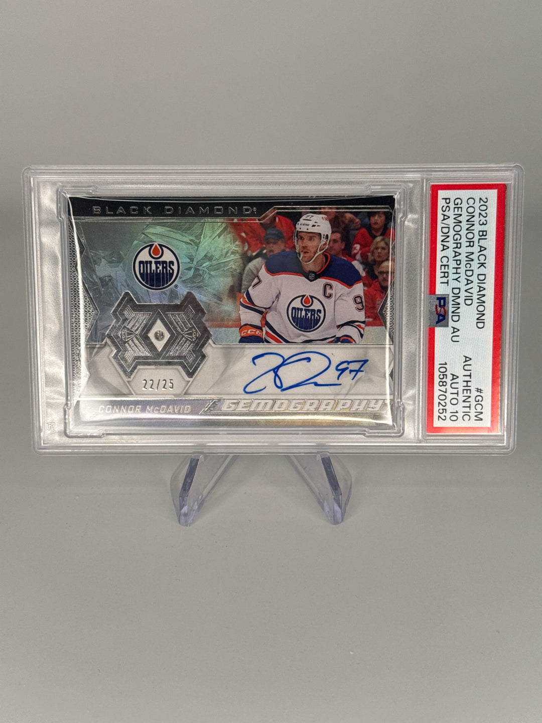 Connor McDavid 2023 Upper Deck Black Diamond Gemography Diamond Auto, 22/25, PSA 10 Gem Mint Auto