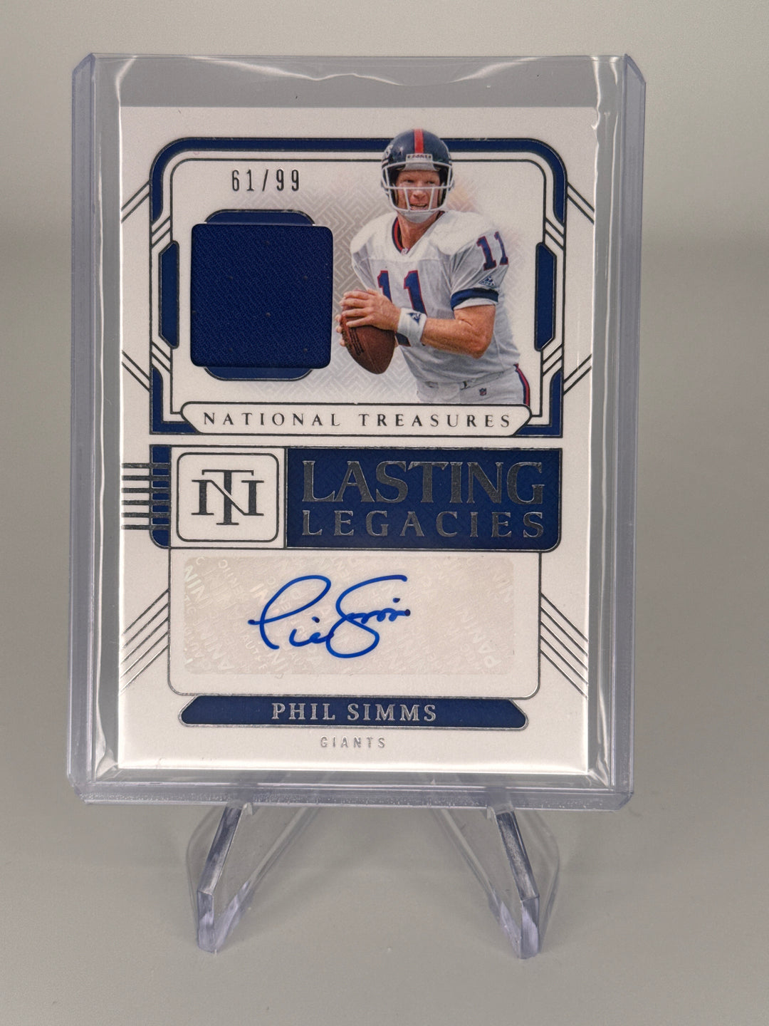 Phil Simms 2024 Panini National Treasures Lasting Legacies Patch Auto, 61/99