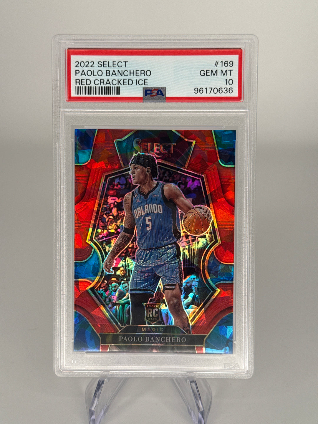 Paolo Banchero 2022 Panini Select Red Cracked Ice Rookie, PSA 10 Gem Mint