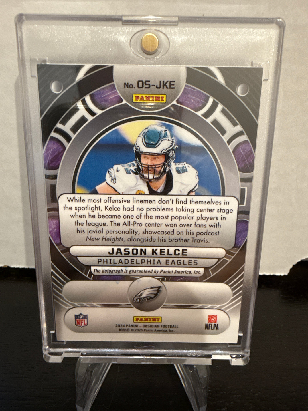 Jason Kelce 2024 Panini Obsidian White Contra SSP Orbital Auto